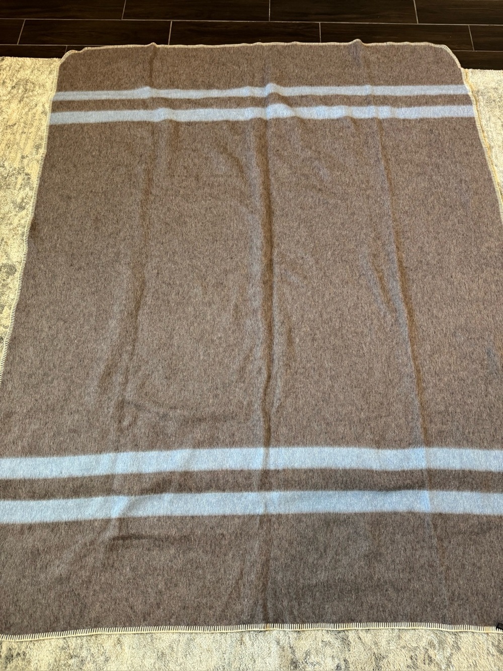 Incalpaca Alpaca Wool Cotton Cozy Brown Blanket with Light Blue Stripes 80X